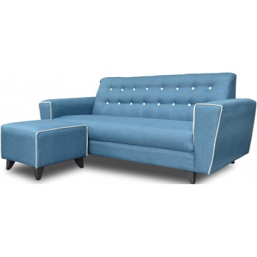 Perry 3-Seater Fabric Sofa + Stool  (Turquoise）